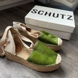 SCHUTZ Olive Green Espadrille Flats